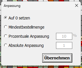 Excel-VBA Anpassungsdialog für Mengenänderung